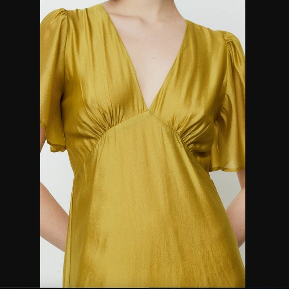 Lisa Says Gah Grace V-Neck Midi Dress in Chartreuse - Picture 3 of 6